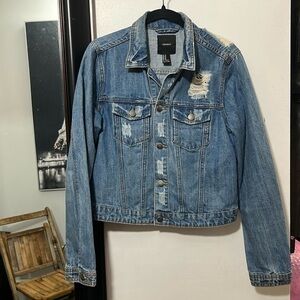 Forever 21 denim distressed, jean jacket, size M